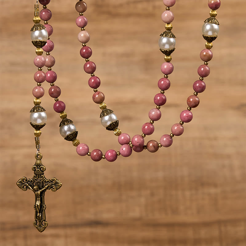 Christianartworkshop Jesus ist das Geschenk: Natürlicher roter Holzaderstein, handgefertigter Rosenkranz mit Geschenkkarte - image 9