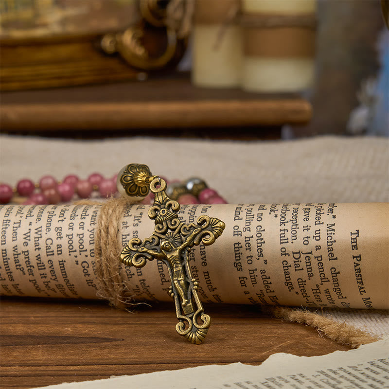 Christianartworkshop Jesus ist das Geschenk: Natürlicher roter Holzaderstein, handgefertigter Rosenkranz mit Geschenkkarte - image 14