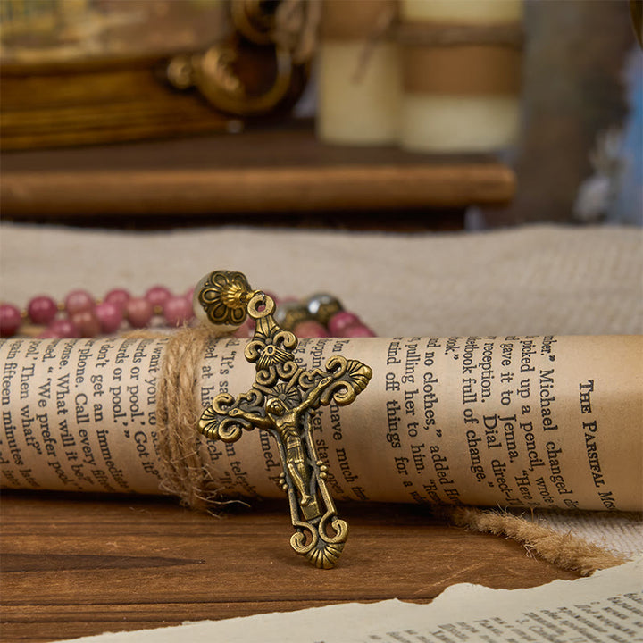 Christianartworkshop Jesus ist das Geschenk: Natürlicher roter Holzaderstein, handgefertigter Rosenkranz mit Geschenkkarte - image 14