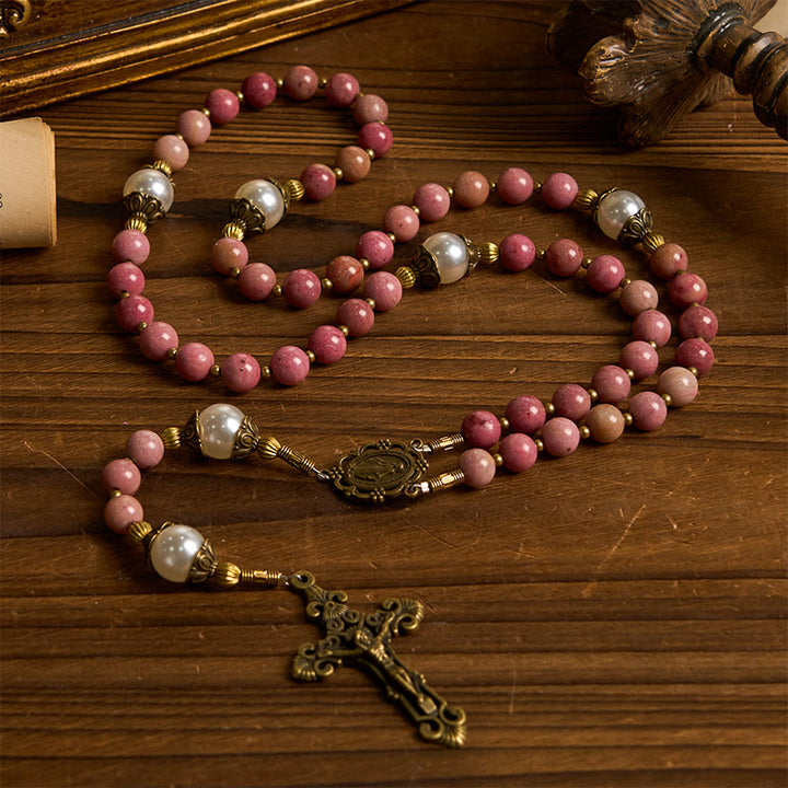 Christianartworkshop Jesus ist das Geschenk: Natürlicher roter Holzaderstein, handgefertigter Rosenkranz mit Geschenkkarte - image 8