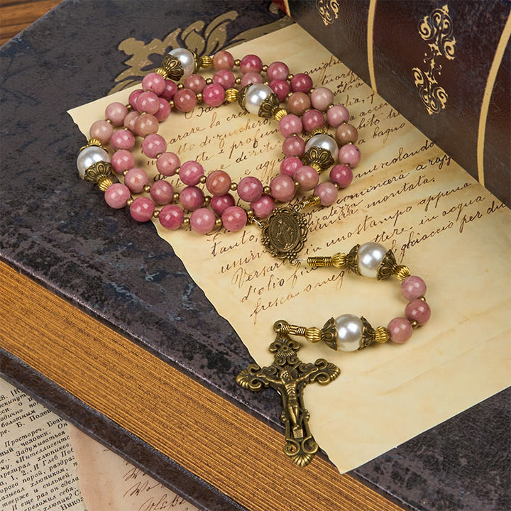 Christianartworkshop Jesus ist das Geschenk: Natürlicher roter Holzaderstein, handgefertigter Rosenkranz mit Geschenkkarte - image 17