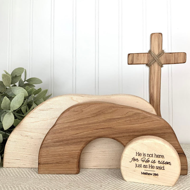 Christianartworkshop Er ist auferstanden: Rustikales Osterdekor-Set aus Holz mit Bibelversen als Wandkunst