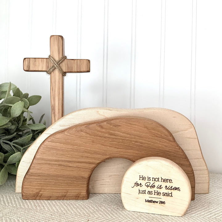 Christianartworkshop Er ist auferstanden: Rustikales Osterdeko-Set aus Holz mit Bibelvers-Wandbild - Oster-Etagen-Dekoration - image 0