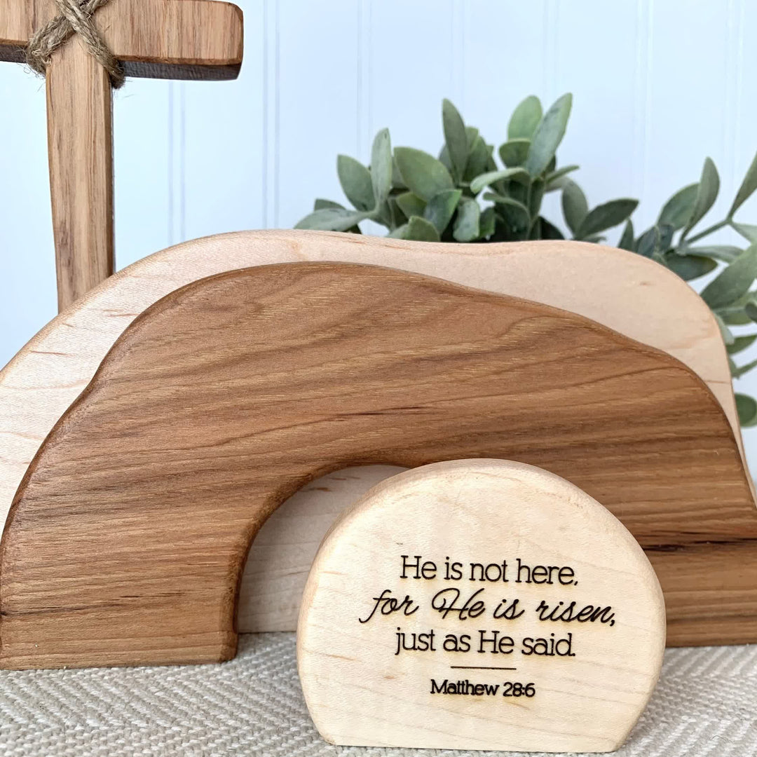 Christianartworkshop Er ist auferstanden: Rustikales Osterdeko-Set aus Holz mit Bibelvers-Wandbild - image 4