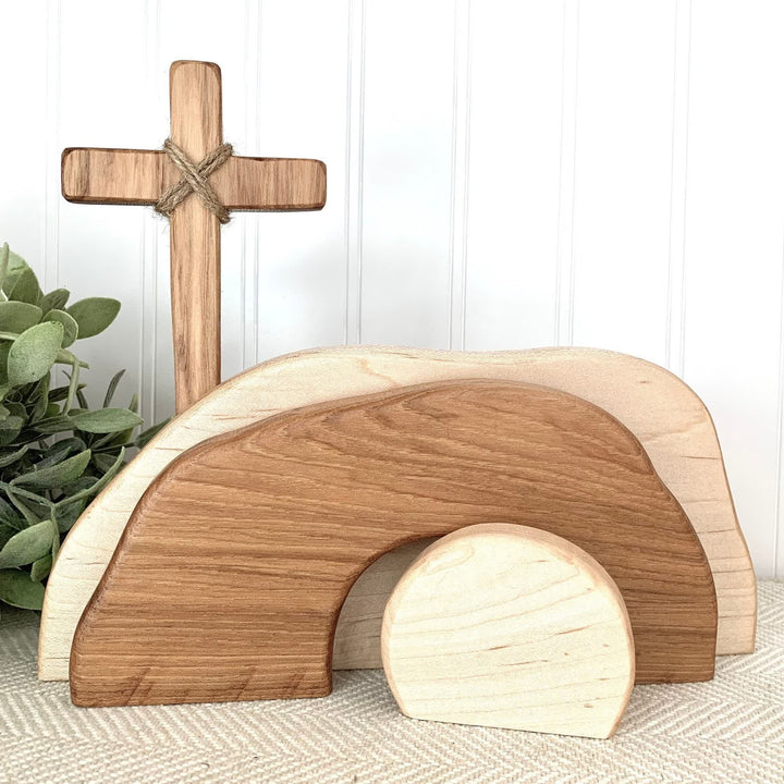 Christianartworkshop Er ist auferstanden: Rustikales Osterdekor-Set aus Holz mit Bibelversen als Wandkunst