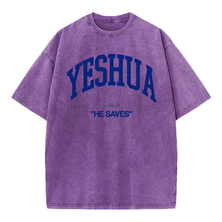 Christianartworkshop Yeshua "Er rettet" gewaschenes T-Shirt