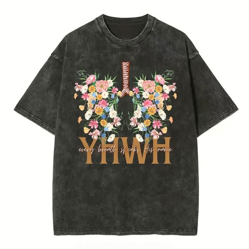 Christianartworkshop – T-Shirt mit YHWH-Blumenmuster, gewaschen
