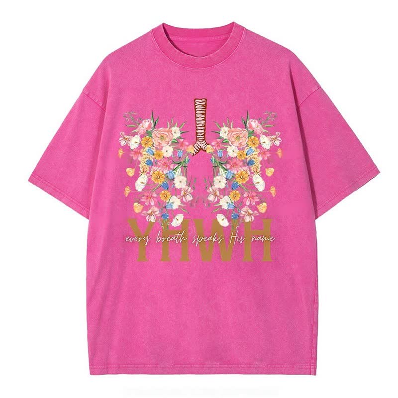 Christianartworkshop – T-Shirt mit YHWH-Blumenmuster, gewaschen