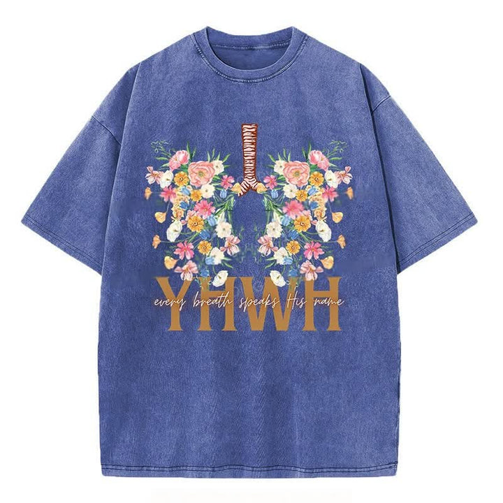 Christianartworkshop – T-Shirt mit YHWH-Blumenmuster, gewaschen