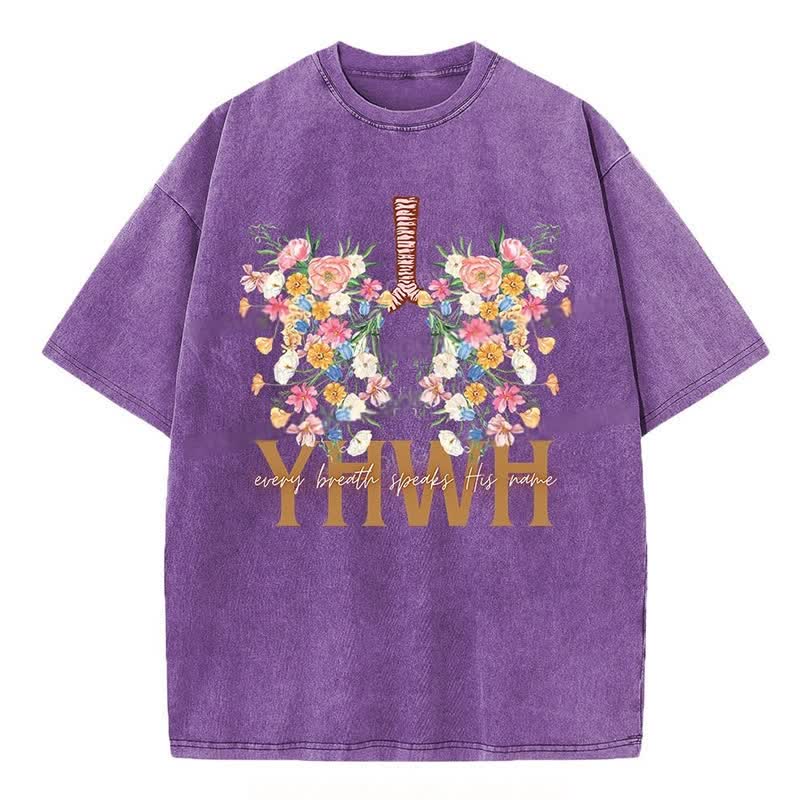 Christianartworkshop – T-Shirt mit YHWH-Blumenmuster, gewaschen