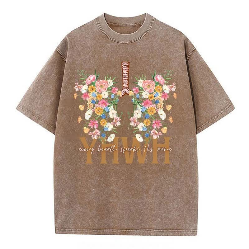 Christianartworkshop – T-Shirt mit YHWH-Blumenmuster, gewaschen