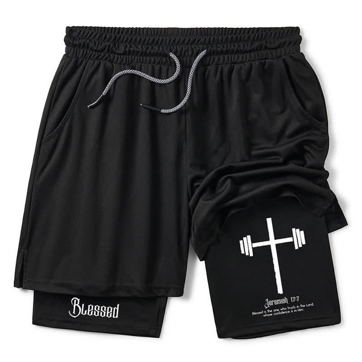 Christianartworkshop – Lockere schwarze Shorts mit Glaubenskreuz