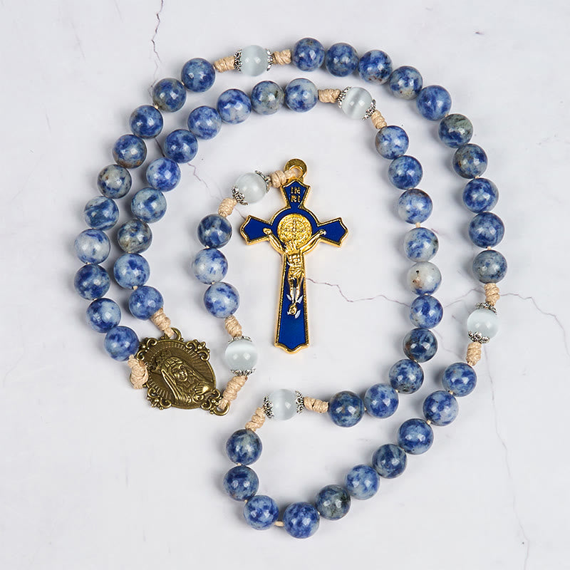 Christianartworkshop GEBETSVOLLER GLAUBE: Runder Rosenkranz aus Nylonschnur mit blauem Stein und Geschenkkarte - image 14