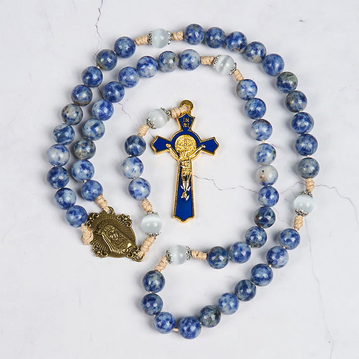 Christianartworkshop GEBETSVOLLER GLAUBE: Runder Rosenkranz aus Nylonschnur mit blauem Stein und Geschenkkarte - image 14