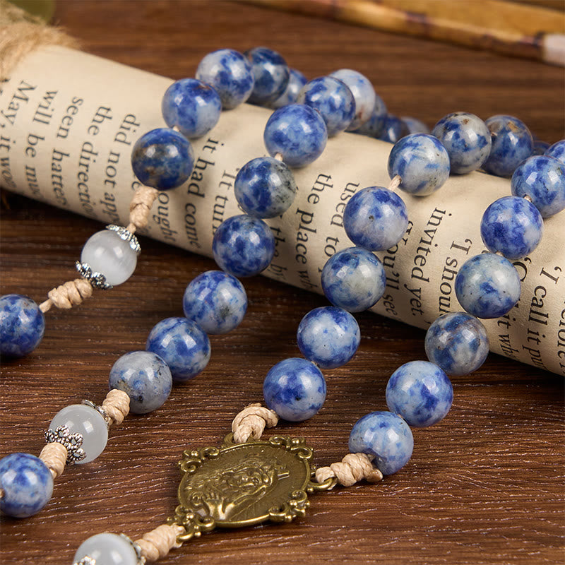Christianartworkshop GEBETSVOLLER GLAUBE: Runder Rosenkranz aus Nylonschnur mit blauem Stein und Geschenkkarte - image 11