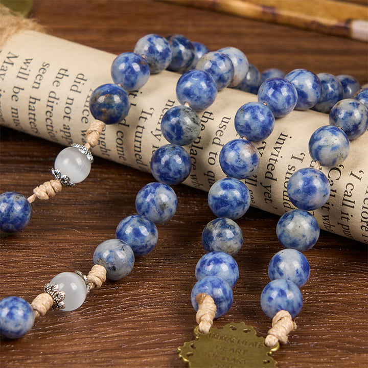 Christianartworkshop GEBETSVOLLER GLAUBE: Runder Rosenkranz aus Nylonschnur mit blauem Stein und Geschenkkarte - image 12