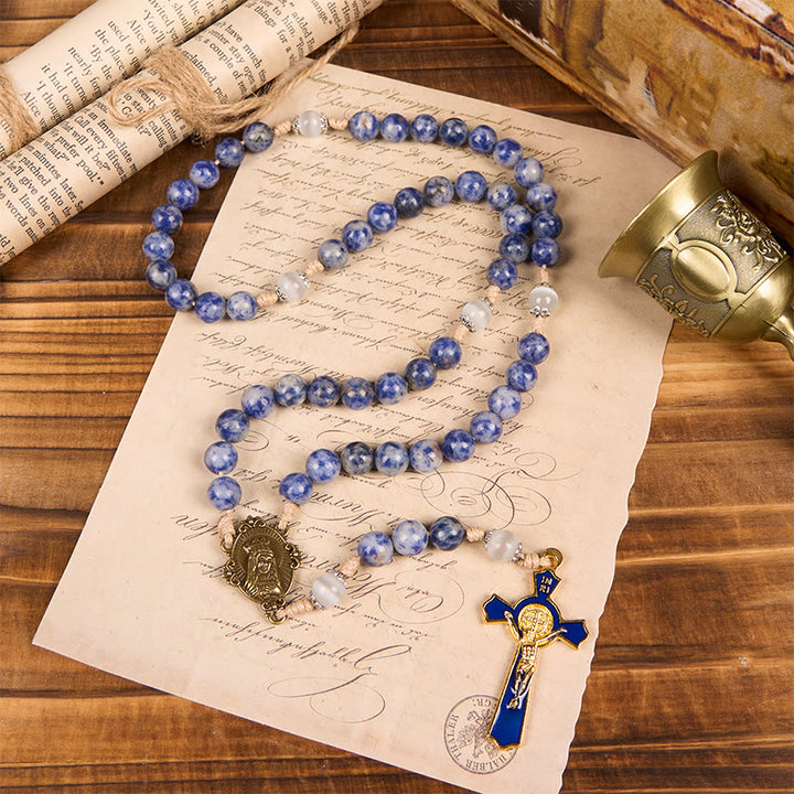 Christianartworkshop GEBETSVOLLER GLAUBE: Runder Rosenkranz aus Nylonschnur mit blauem Stein und Geschenkkarte - image 7