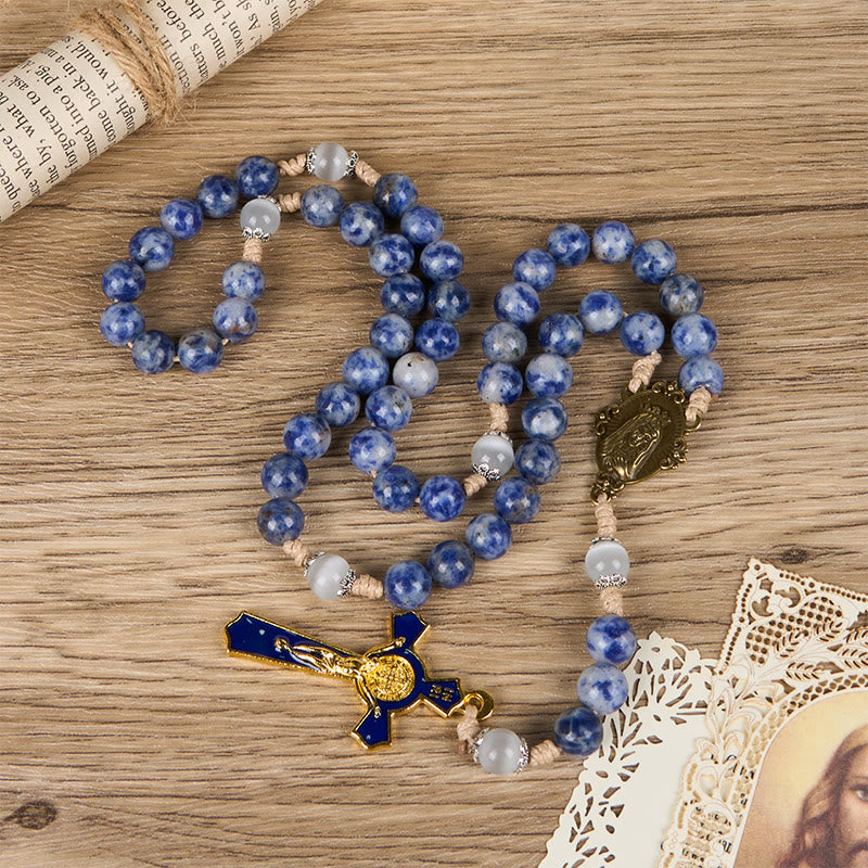Christianartworkshop GEBETSVOLLER GLAUBE: Runder Rosenkranz aus Nylonschnur mit blauem Stein und Geschenkkarte - image 5