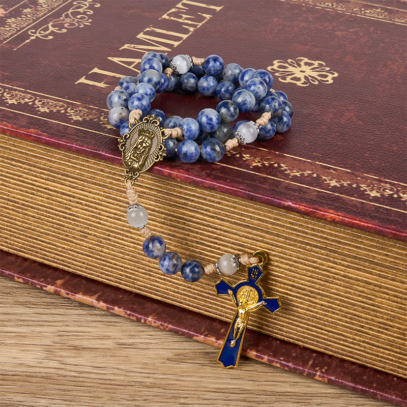 Christianartworkshop GEBETSVOLLER GLAUBE: Runder Rosenkranz aus Nylonschnur mit blauem Stein und Geschenkkarte - image 10
