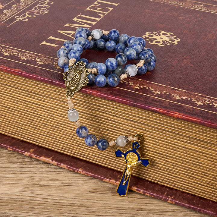 Christianartworkshop GEBETSVOLLER GLAUBE: Runder Rosenkranz aus Nylonschnur mit blauem Stein und Geschenkkarte - image 10