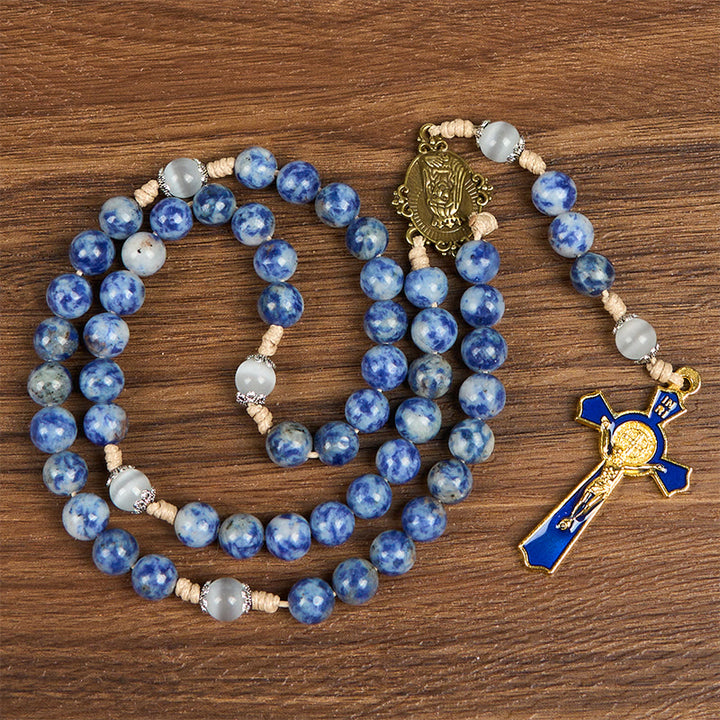 Christianartworkshop GEBETSVOLLER GLAUBE: Runder Rosenkranz aus Nylonschnur mit blauem Stein und Geschenkkarte - image 9