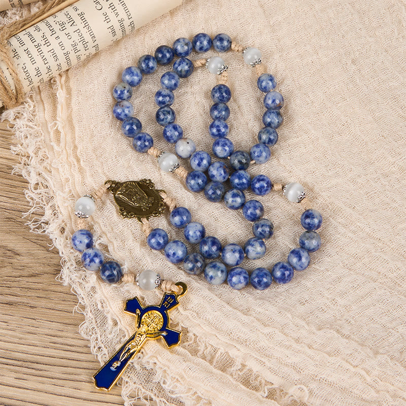 Christianartworkshop GEBETSVOLLER GLAUBE: Runder Rosenkranz aus Nylonschnur mit blauem Stein und Geschenkkarte - image 8