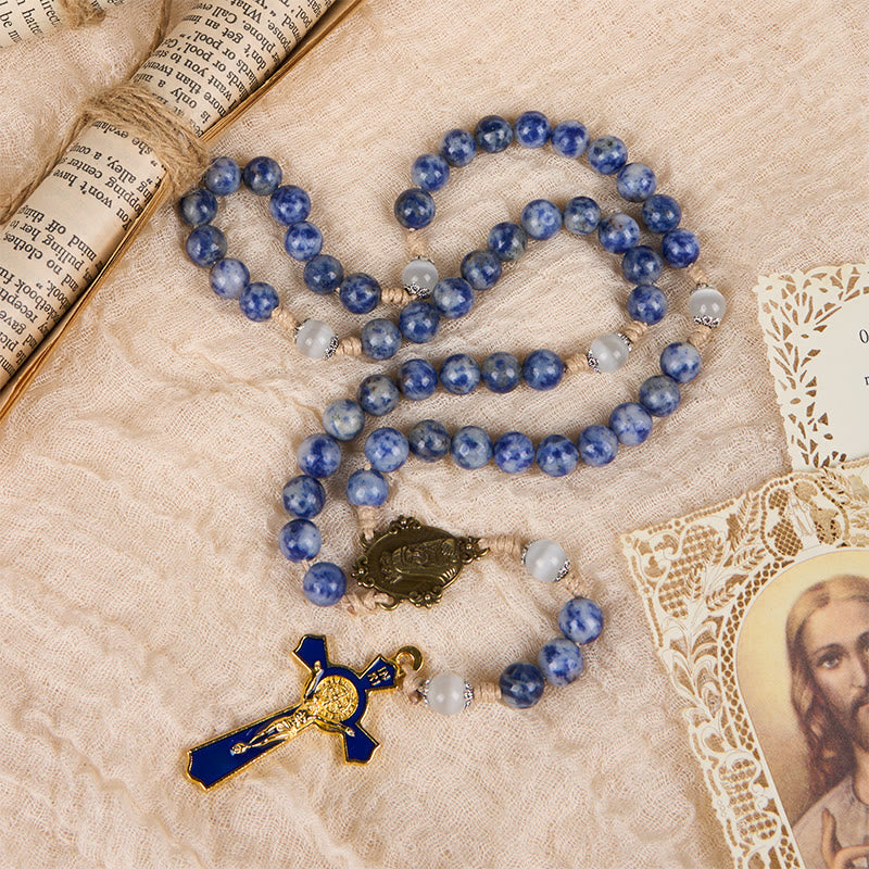 Christianartworkshop GEBETSVOLLER GLAUBE: Runder Rosenkranz aus Nylonschnur mit blauem Stein und Geschenkkarte - image 6