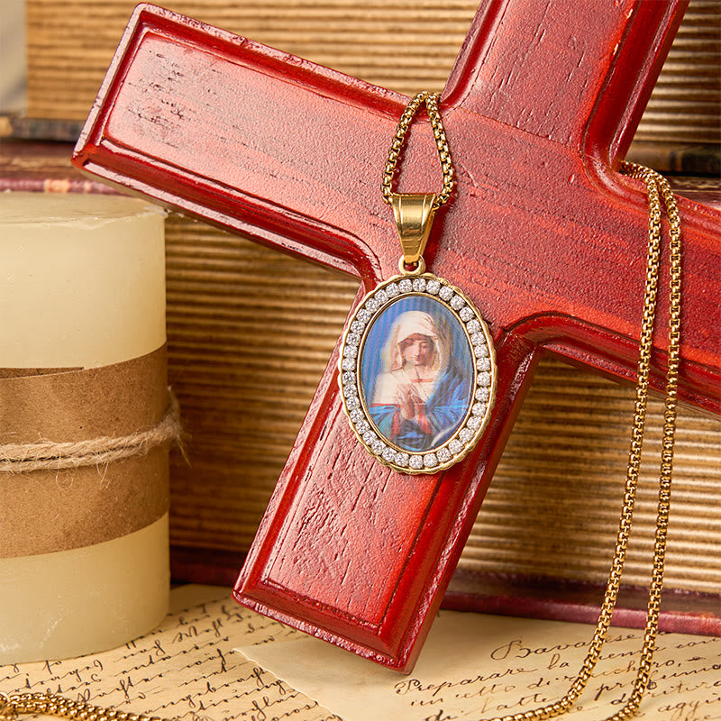 Christianartworkshop Halskette „Unsere Liebe Frau, bete für uns“ – Heilige Maria im Gebet, ein tiefgründiges Symbol der Hingabe