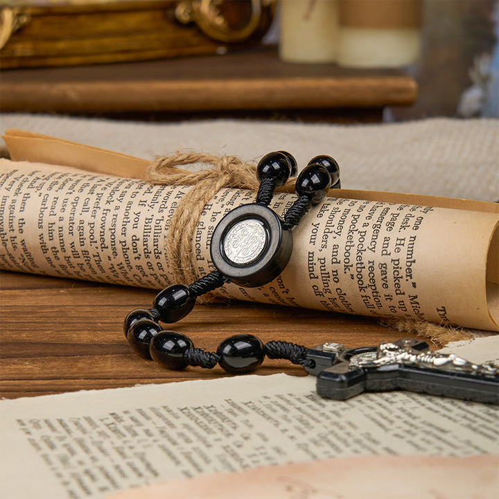 Christianartworkshop Rosenkranz mit St. Benedikt und Kruzifix, ovale Perlen, 8 x 10 mm, drei zeitlose Farben - image 14