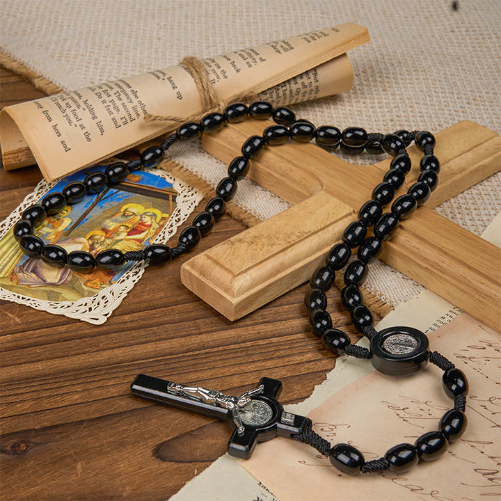 Christianartworkshop Rosenkranz mit St. Benedikt und Kruzifix, ovale Perlen, 8 x 10 mm, drei zeitlose Farben - image 17