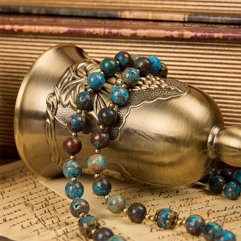 Christianartworkshop Handgefertigter Rosenkranz mit blauen Musterperlen: Wundertätige Medaille und Kruzifix aus 8 mm echtem Larimar-Stein
