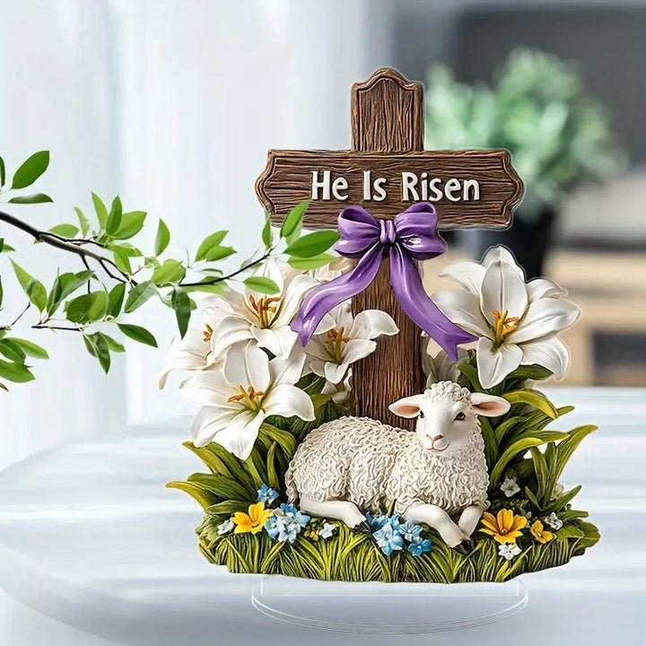 Christianartworkshop Ostern Auferstehung mit „Er ist auferstanden“-Kreuz und Lammfigur