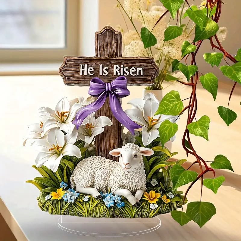 Christianartworkshop Ostern Auferstehung mit „Er ist auferstanden“-Kreuz und Lammfigur