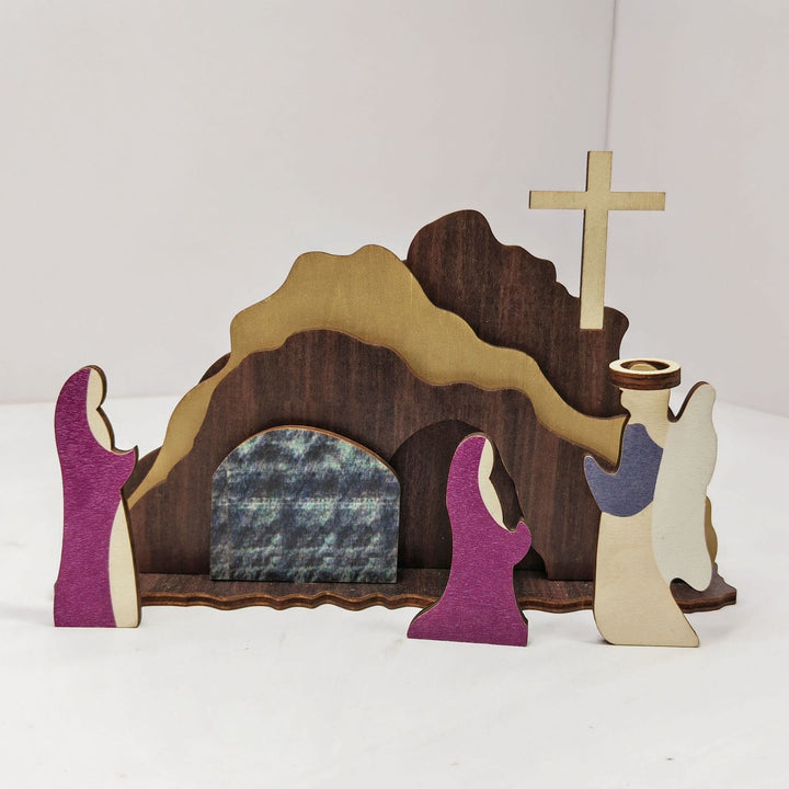 Christianartworkshop „Er ist auferstanden“, handgefertigte Auferstehungsszene aus Holz mit Kreuzdekor