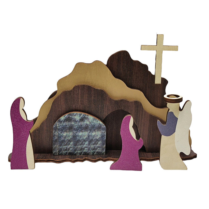 Christianartworkshop „Er ist auferstanden“, handgefertigte Auferstehungsszene aus Holz mit Kreuzdekor
