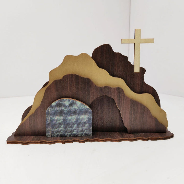 Christianartworkshop „Er ist auferstanden“, handgefertigte Auferstehungsszene aus Holz mit Kreuzdekor