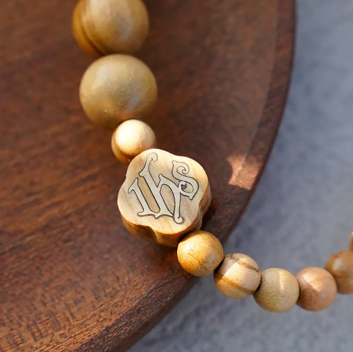 Christianartworkshop Armband aus Olivenholz mit Rosenkranz, tragbar, elastisch