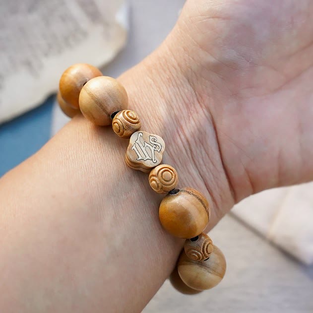 Christianartworkshop Armband aus Olivenholz mit Rosenkranz, tragbar, elastisch