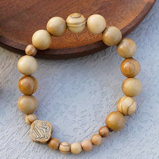 Christianartworkshop Armband aus Olivenholz mit Rosenkranz, tragbar, elastisch