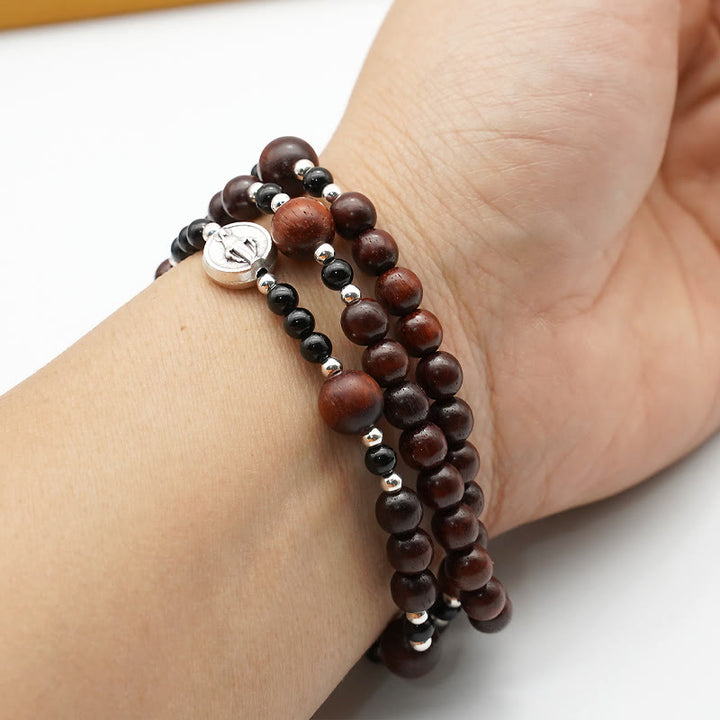 Christianartworkshop 6 mm Rosenholz Dreikreis Elastisches Armband Göttliche Rosenkranzperlen