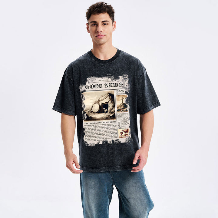 Christianartworkshop Gute Nachrichten Christliches gewaschenes T-Shirt