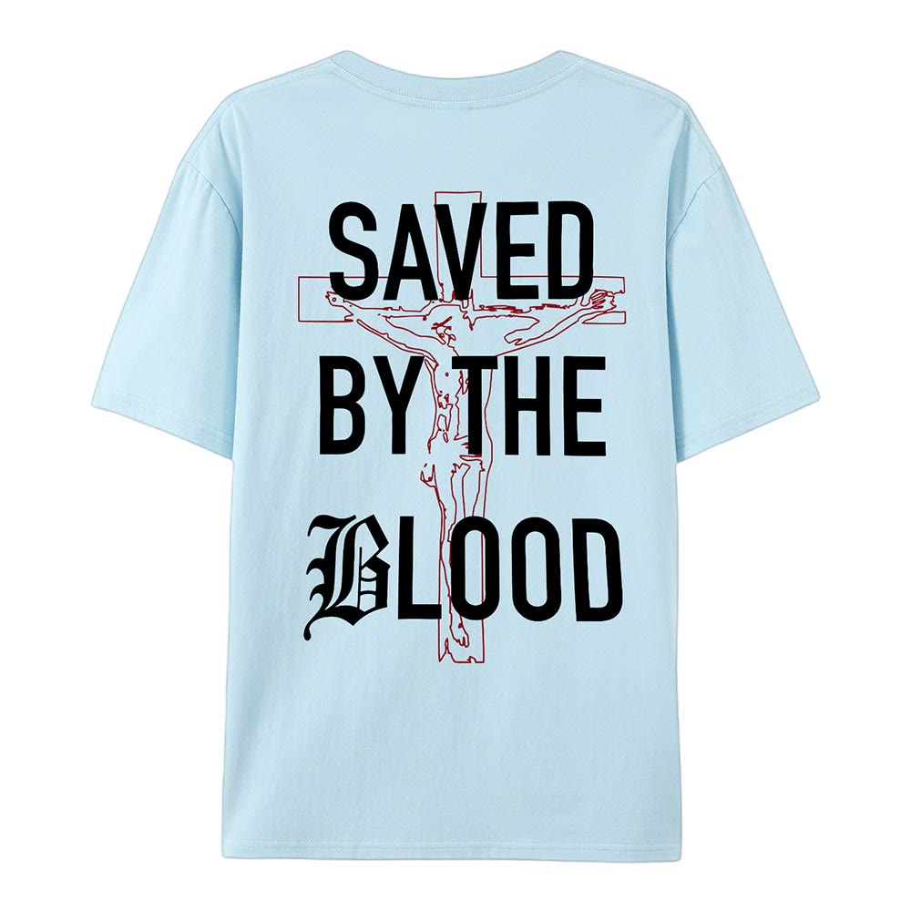 Christianartworkshop „Saved By The Lord“ Baumwoll-T-Shirt - Blau - 2XL - image 19