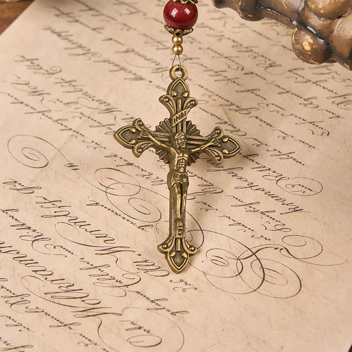 Christianartworkshop Wundertätige Medaille und Kruzifix aus 8 mm natürlichem Jade-Rosenkranz aus Eigelb – handgefertigte Rosenkranzperlen