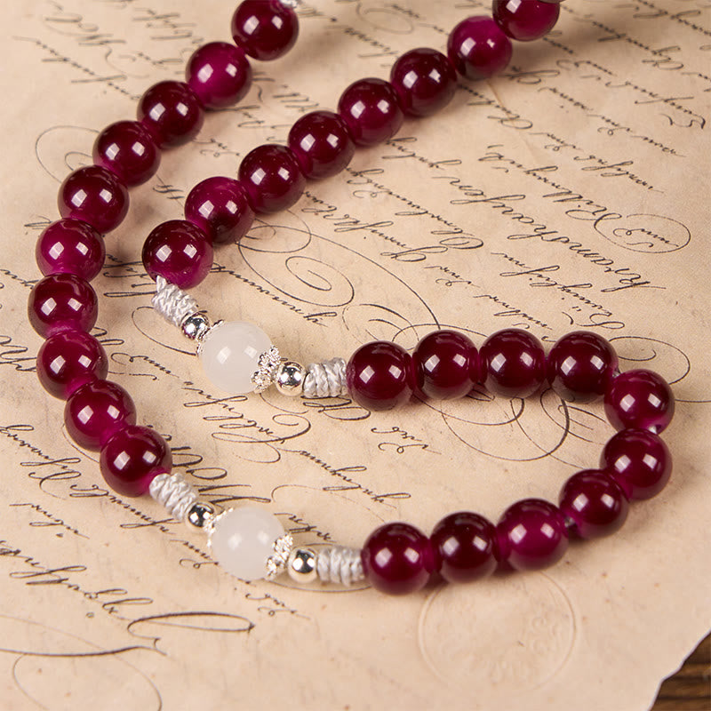 Christianartworkshop Rosenkranz mit Göttlicher Barmherzigkeit und Kruzifix aus 8 mm Granat-Chalcedon – handgefertigte göttliche Perlen
