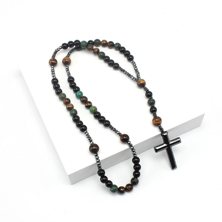 Christianartworkshop Gebetsrosenkranz aus afrikanischem Türkis und gelbem Tigerauge, 8 mm