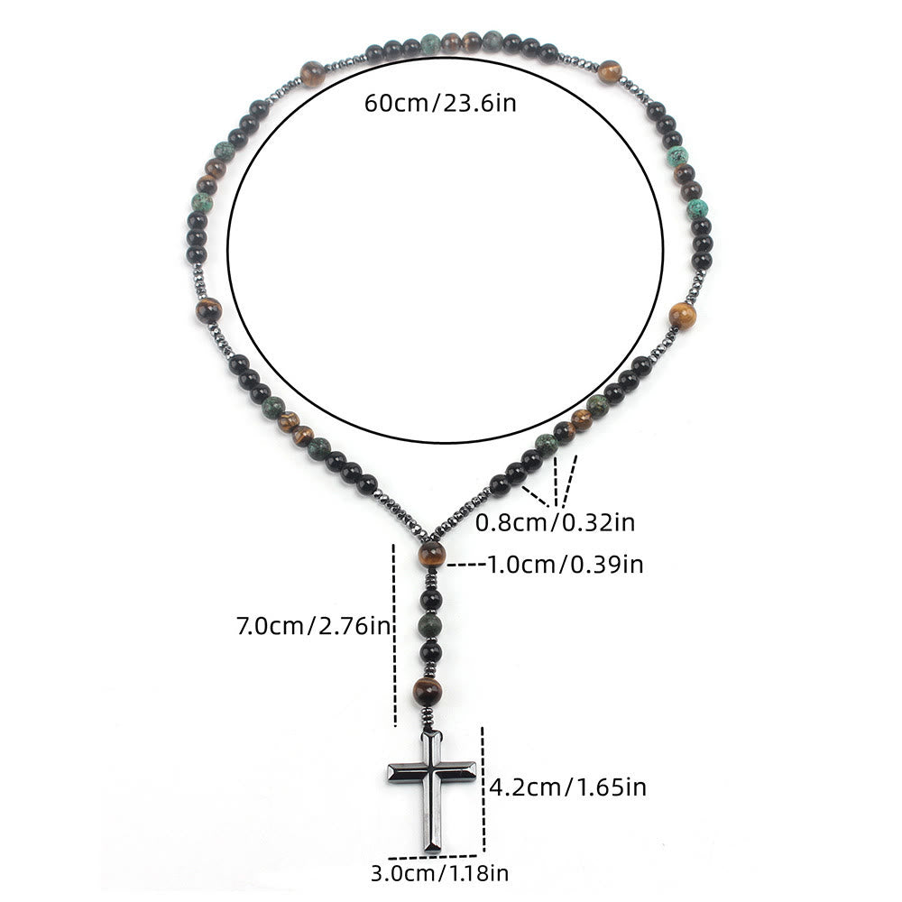 Christianartworkshop Gebetsrosenkranz aus afrikanischem Türkis und gelbem Tigerauge, 8 mm