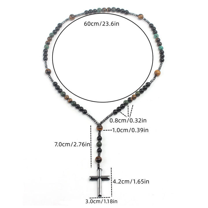Christianartworkshop Gebetsrosenkranz aus afrikanischem Türkis und gelbem Tigerauge, 8 mm