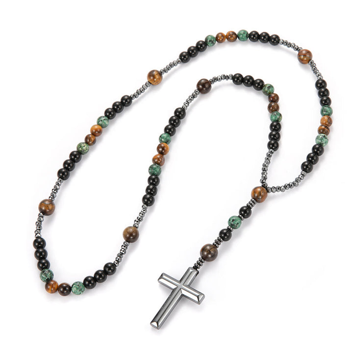 Christianartworkshop Gebetsrosenkranz aus afrikanischem Türkis und gelbem Tigerauge, 8 mm