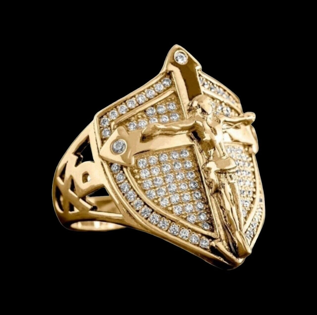 Christianartworkshop Divine Shield Kruzifix Luxuriöser Ring: Ein mutiges Testament des Glaubens und der Hingabe