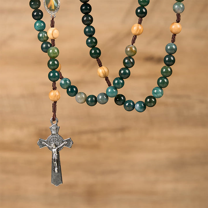 Christianartworkshop Jesus-Ikone und Kruzifix, 8 mm, natürlicher grüner Jade-Rosenkranz – handgefertigte Rosenkranzperlen